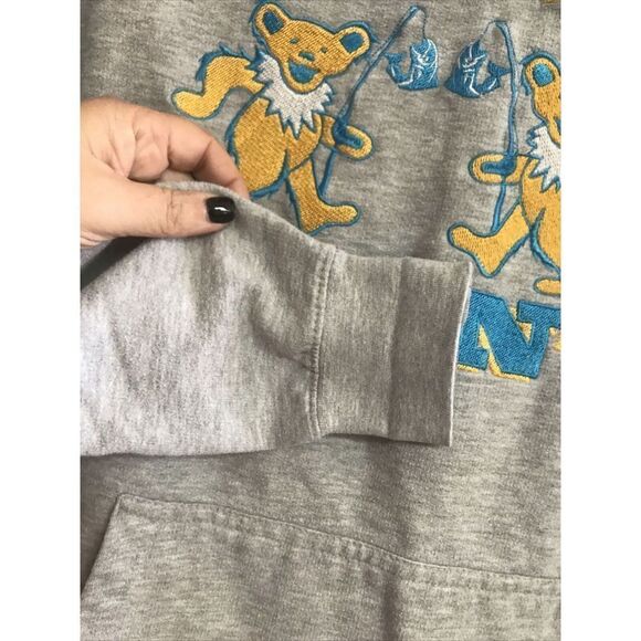 Grateful Dead Dancing Bear Hoodie Drawstring Gray L Getter Goin’ Fishing Pocket - Picture 6 of 8